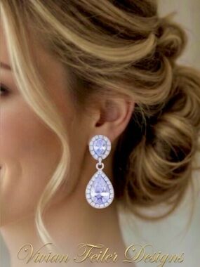 Bridal Earrings Wedding Elegant CZ Bling Teardrop Crystal Prom Drop Earrings